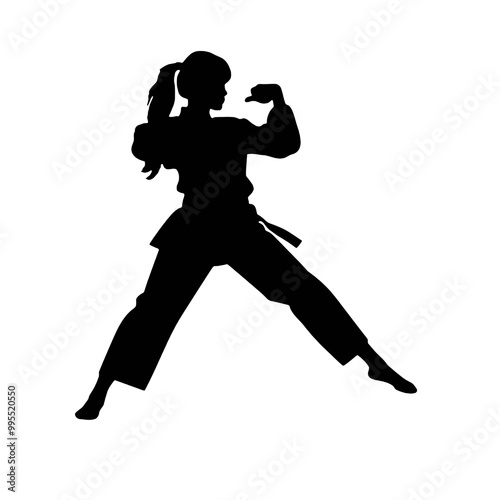 ntense Karate Girl Silhouette Vector Transparent Background