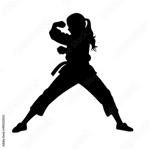 ntense Karate Girl Silhouette Vector Transparent Background