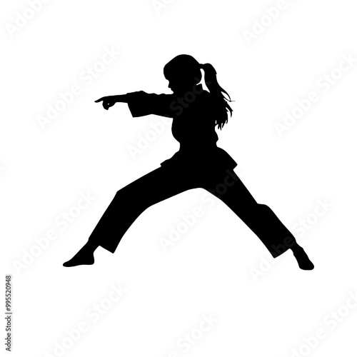 Karate Practice Girl Silhouette Vector Illustration