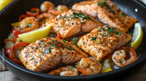 Sizzling Cajun Delight: Salmon and Shrimp Symphony photo