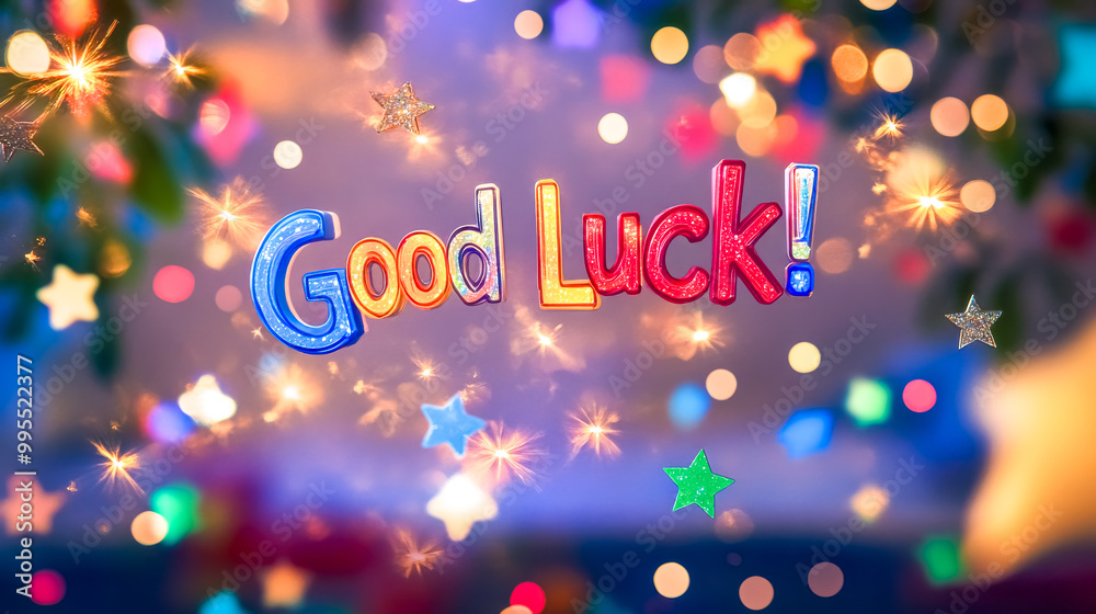 Colorful good luck sign floating on defocused sparkling background Colorful good luck sign floating on defocused sparkling background