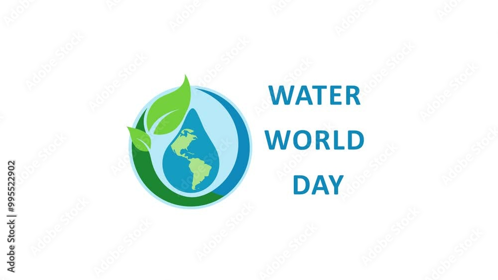 Concept Water World Day. Vertical Animation Intro Globe with some leaves and drop of water as planet Concept Water World Day. Vertical Animation Intro Globe with some leaves and drop of water as planet
