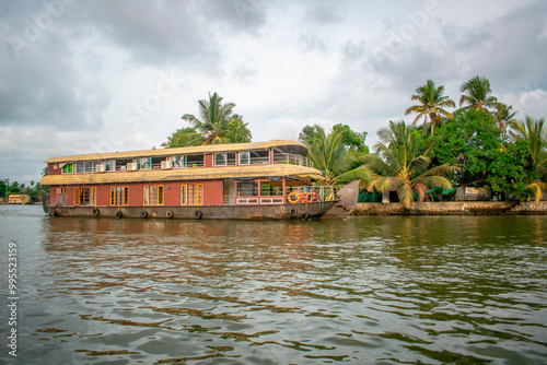Alappuzha Alleppey, Kerala India - winter November December January February latest recent year : a big houseboats are surfing through backwater