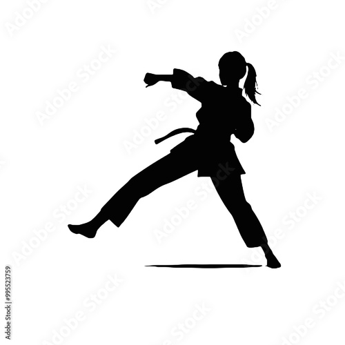 Girl Karate Pose Silhouette Illustration Vector