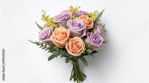 Pastel Rose Bouquet on White Background