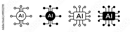 Artificial intelligence AI processor chip icon set