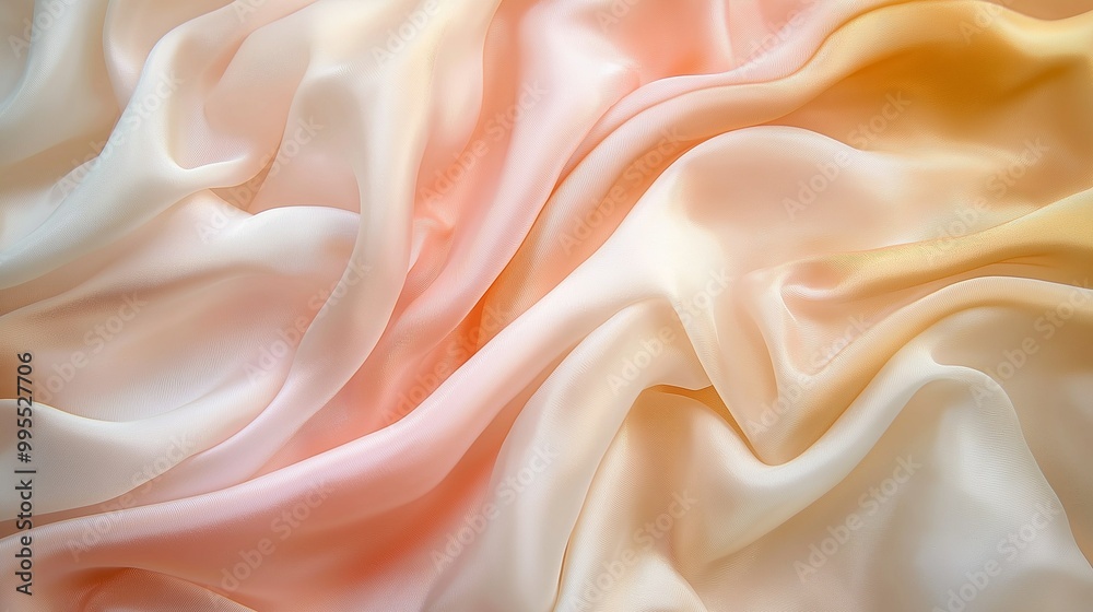 Obraz premium Peach and Cream Silk Drape: Luxurious ombre silk fabric in soft peach and cream tones, elegantly draped and textured. Perfect for fashion, beauty, or design projects. 