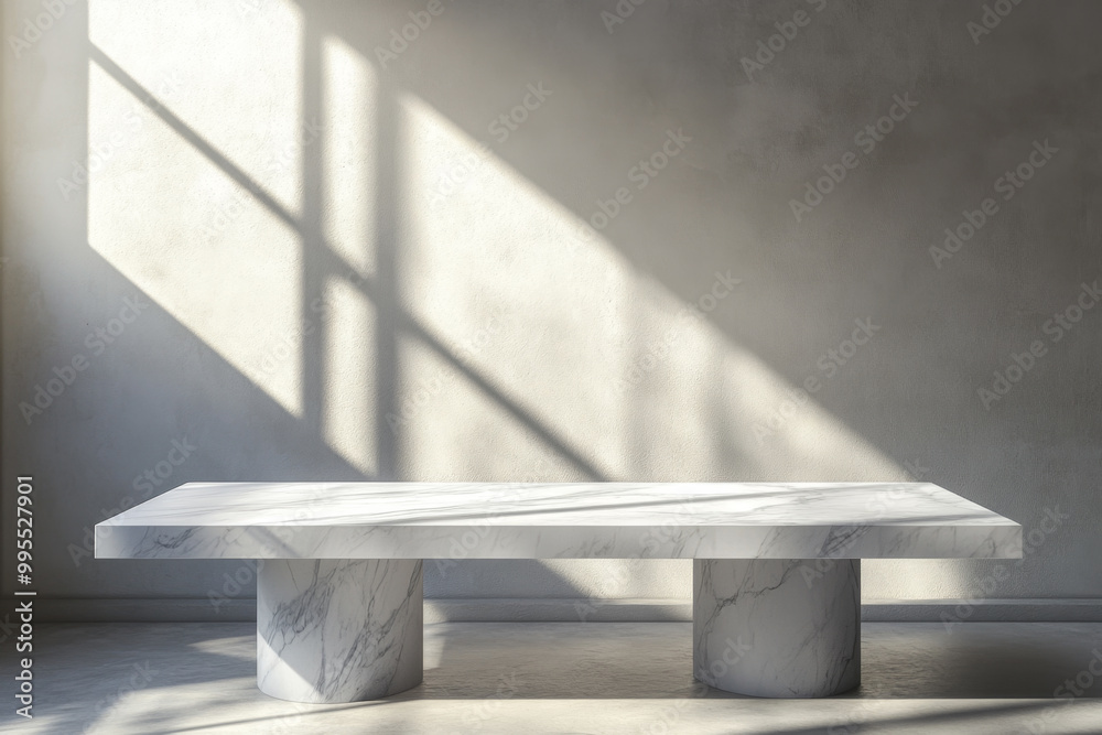 Marble Table with White Stucco Wall Texture Background with Light Beam and Shadow, Suitable for Product Presentation Backdrop, Display, and Mock up Marble Table with White Stucco Wall Texture Background with Light Beam and Shadow, Suitable for Product Presentation Backdrop, Display, and Mock up