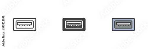 USB port different style icon set