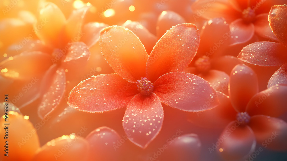 Fototapeta premium Futuristic Macro Shot of Bhai Dooj Flowers: 3D Zoom With Glowing Dewdrops and Intricate Textures on Petals, Isolated Icon for Ceremonial Celebration