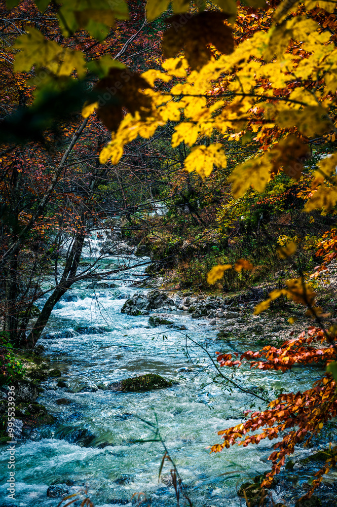 Autumn in Val Raccolana. Between peaks, lakes and streams. Julian Alps and Fontanone di Goriuda Autumn in Val Raccolana. Between peaks, lakes and streams. Julian Alps and Fontanone di Goriuda