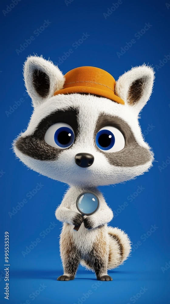 Cute Raccoon Detective with Magnifying Glass Cute Raccoon Detective with Magnifying Glass