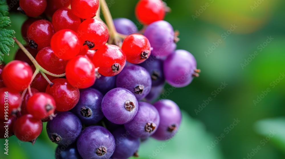 Bright red and purple wild berries, isolated from background, showcasing their natural textures and colors Bright red and purple wild berries, isolated from background, showcasing their natural textures and colors