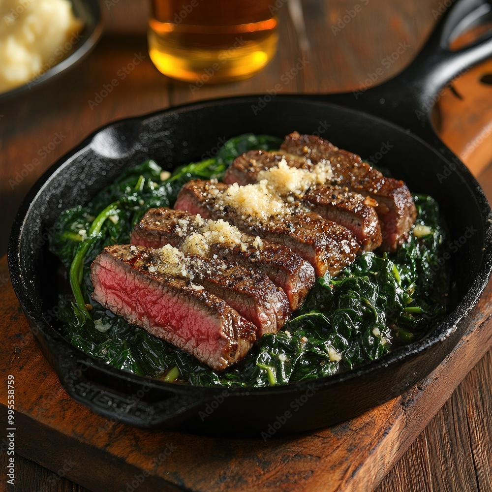 Grilled Medium Rare Strip Steak with Garlic Butter
