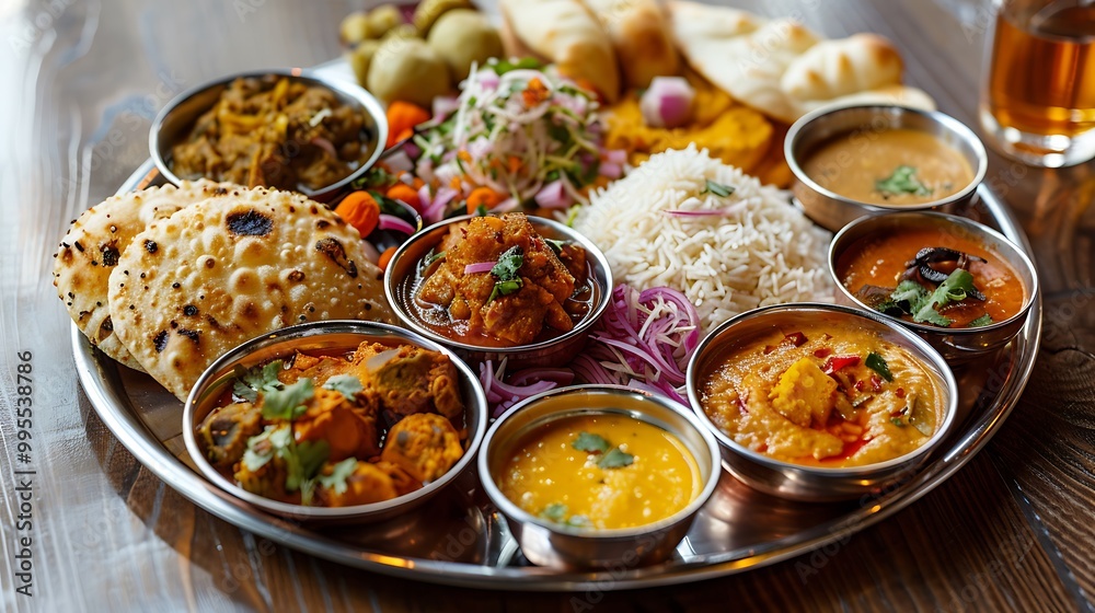 Indian Food Platter with Naan Bread Curry and Rice Indian Food Platter with Naan Bread Curry and Rice