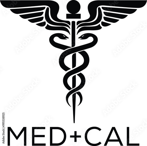 wings medical symbol with snakes logo design silhouette