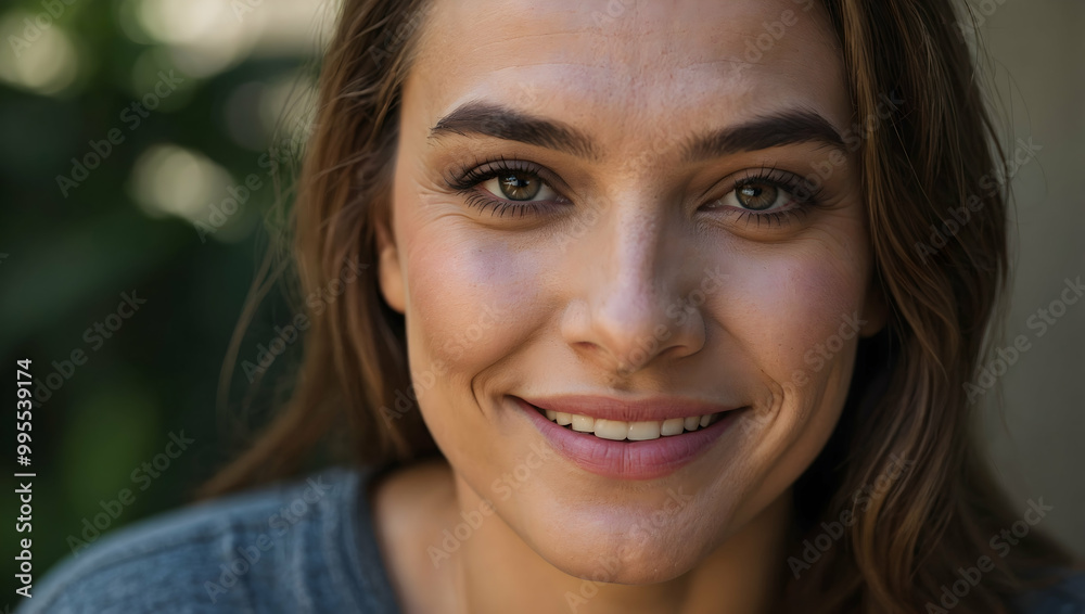 Smiling Woman Portrait: A close-up portrait of a beautiful woman with long brown hair, radiating warmth and genuine happiness. Smiling Woman Portrait: A close-up portrait of a beautiful woman with long brown hair, radiating warmth and genuine happiness.
