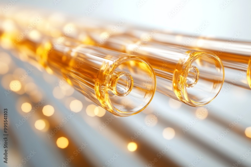 Naklejka premium Close up of glowing gold circuit components representing advanced technology and high efficiency data transmission in digital infrastructure