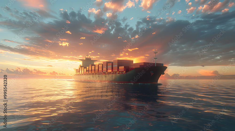 Naklejka premium A large tanker ship transporting containers across the ocean. Neural network AI generated art