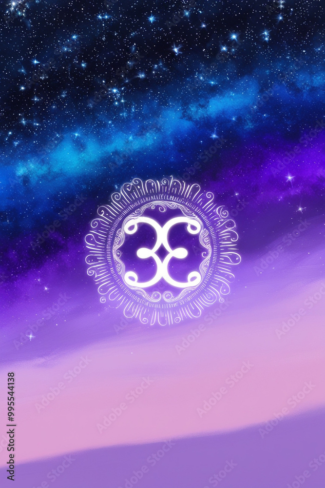 Fototapeta premium zodiac sign of twins on purple violet and blue galaxy background - horoscope and fortune telling concept