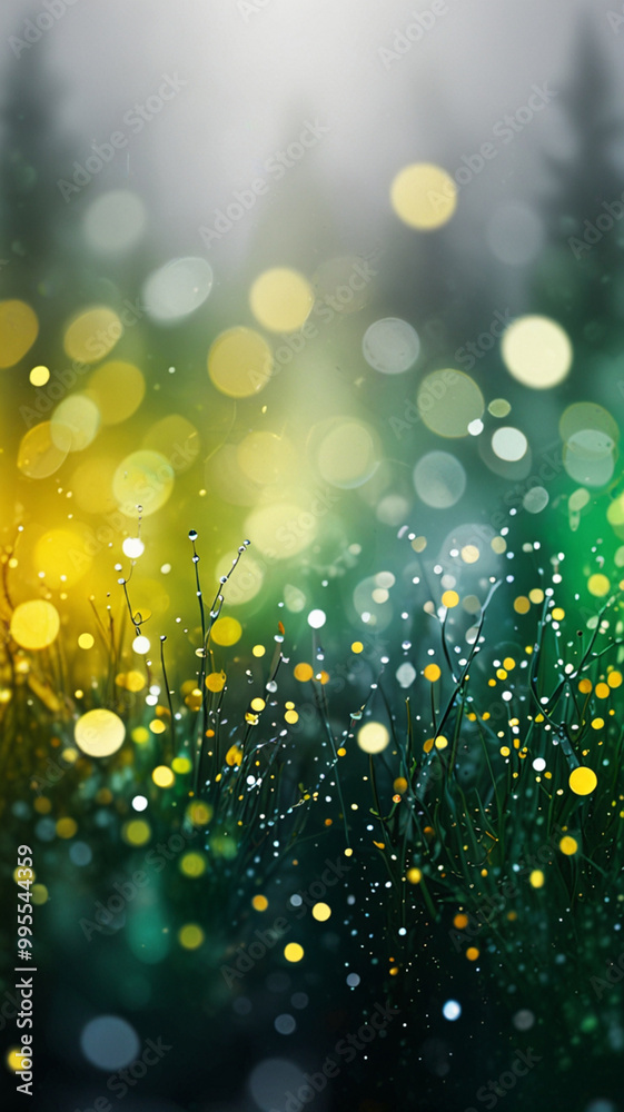 Obraz premium abstract green yellow and orange wallpaper with bokeh balls and water splashes glistening in the light