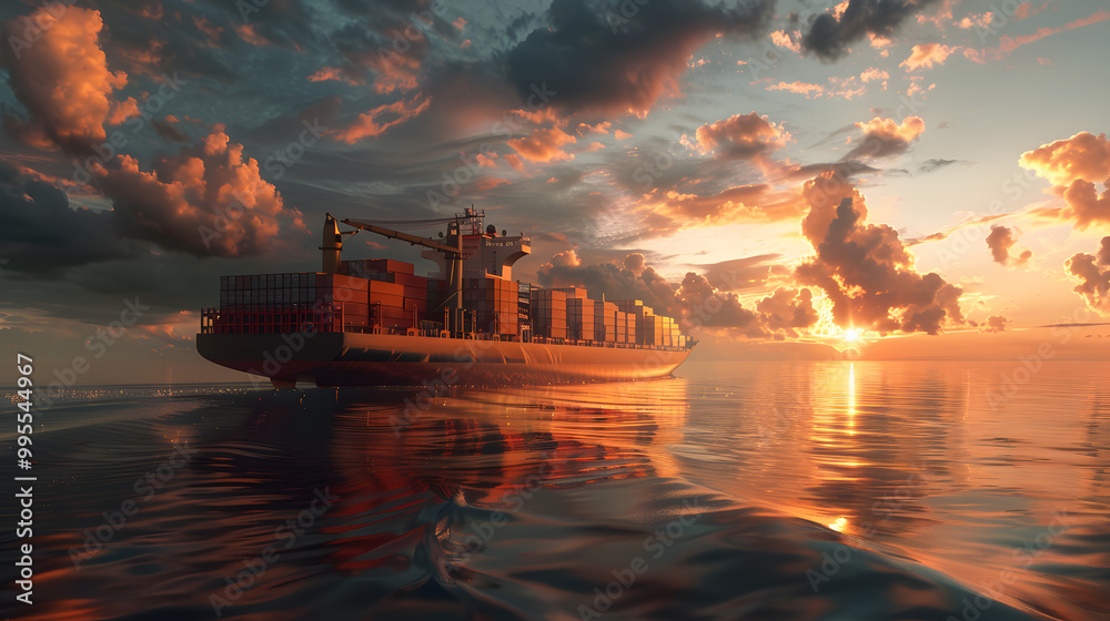 A large tanker ship transporting containers across the ocean. Neural network AI generated art