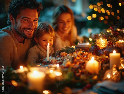 Festive Christmas Dinner Gathering with Family by Candlelight, Nikon Z7 II 50mm f/1.4 Lens Capture in Rich Holiday Tones photo