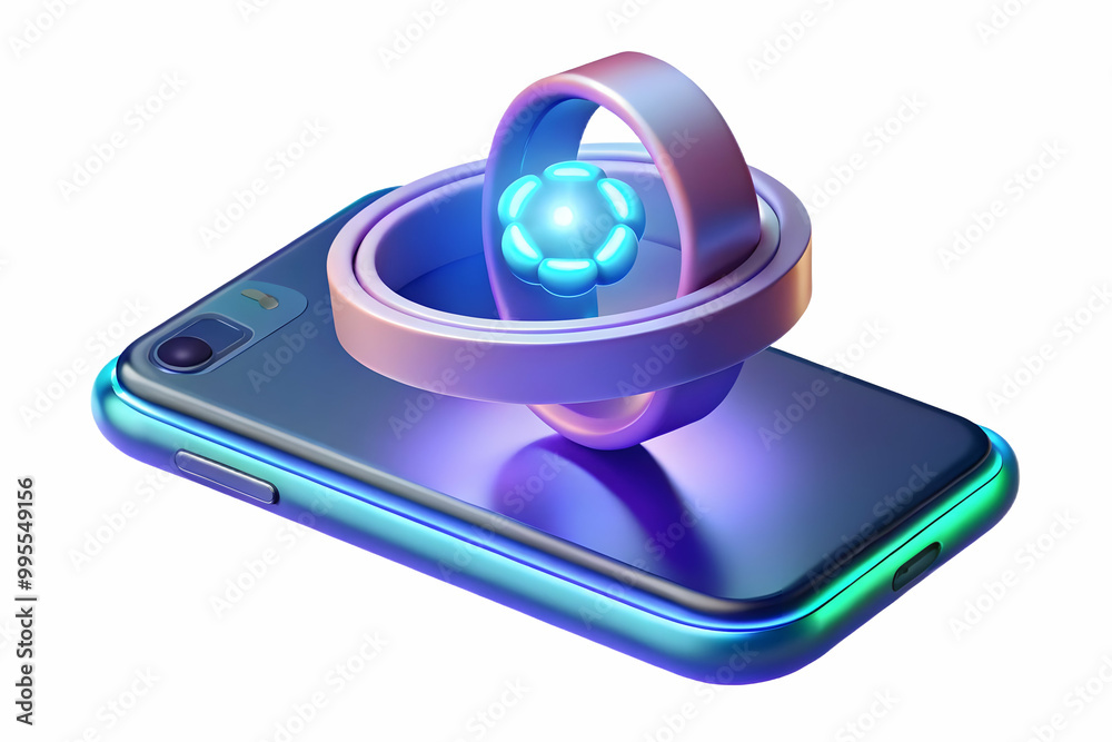 custom made wallpaper toronto digitalFuturistic 3D Smartphone Concept: Holographic Wristband with Glowing Bhai Dooj Symbol - High-Angle Shot on White Background
