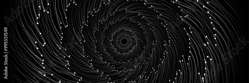 Vector illustration. Digital spiral swirl infinite world of tech, where every detail point in endless data stream. Concept of technology, science. Wallpaper. Pattern.