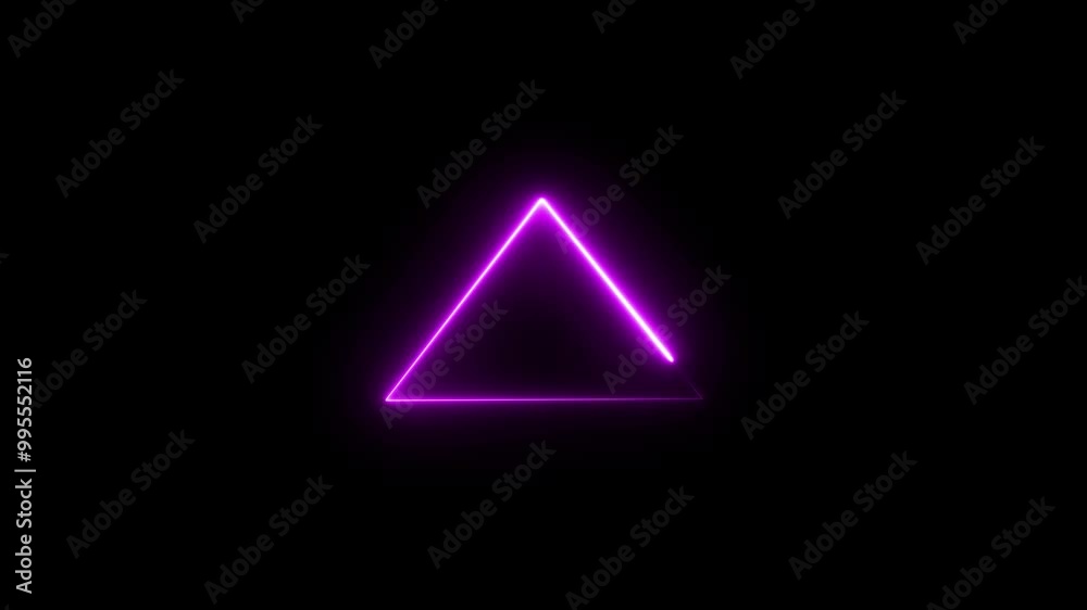 Abstract neon line triangle sign. Glowing geometric neon shape on black background. Abstract neon line triangle sign. Glowing geometric neon shape on black background.