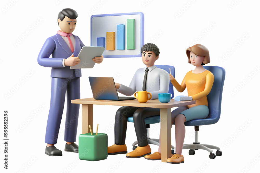 Obraz premium Flat Candid Business Team Analyzing Cash Flow Reports in a Conference Room - Simple Vector Illustration for Corporate Marketing and Financial Management