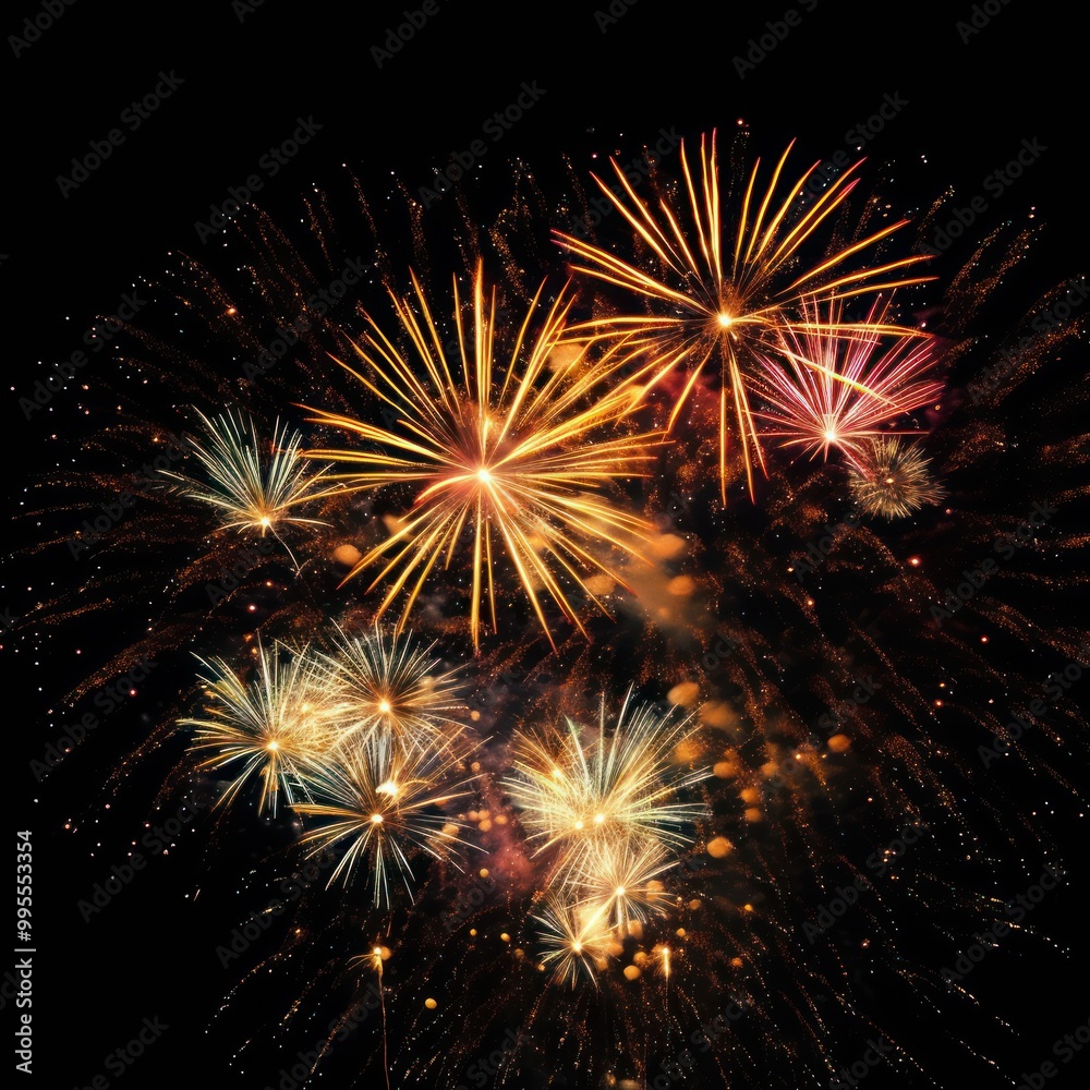 Golden Fireworks Display in the Night Sky Golden Fireworks Display in the Night Sky