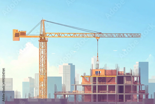 Wallpaper Mural Construction crane. Construction site with building crane. Torontodigital.ca