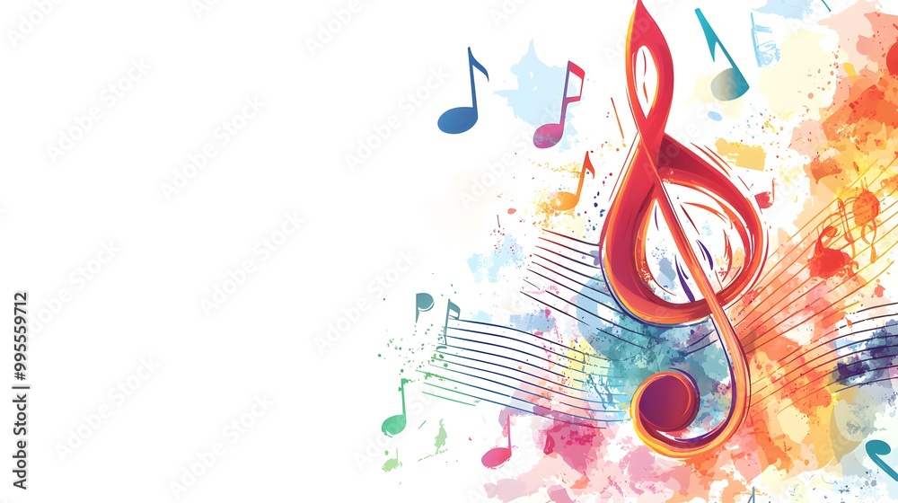 Naklejka premium Colorful musical notes and treble clefs on a white background, vector illustration with space for text or message