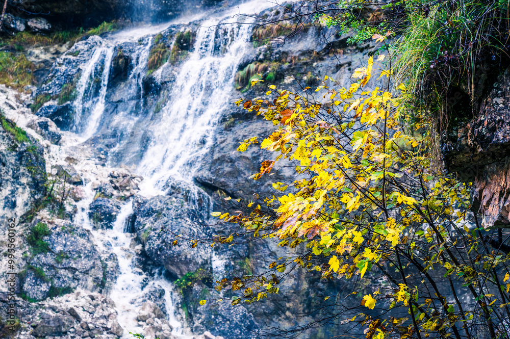 Autumn in Val Raccolana. Between peaks, lakes and streams. Julian Alps Autumn in Val Raccolana. Between peaks, lakes and streams. Julian Alps