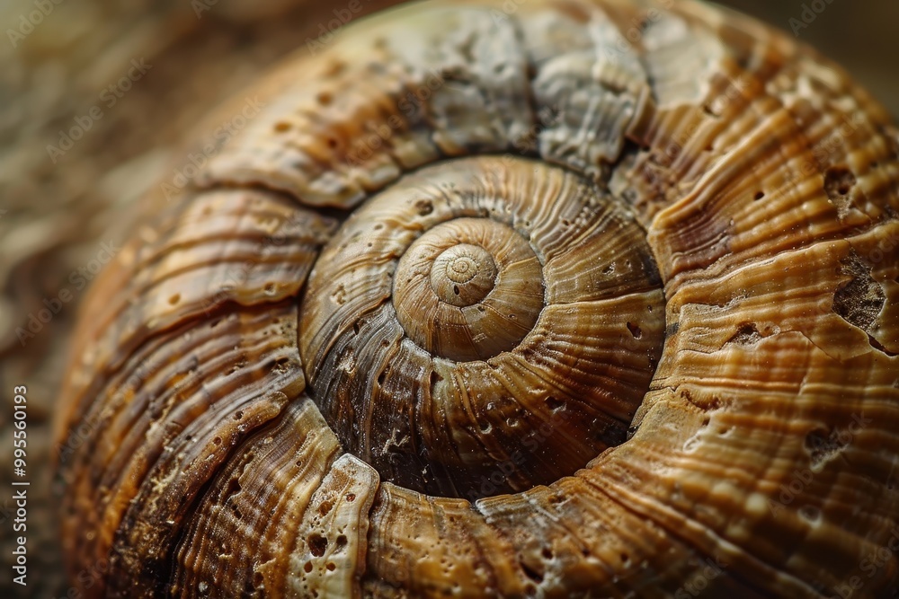 Close-up view of a spiral shell with intricate patterns found on a sandy beach during early morning light, showcasing natural beauty and marine life Close-up view of a spiral shell with intricate patterns found on a sandy beach during early morning light, showcasing natural beauty and marine life