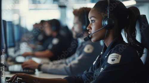 Plakat 911 operators working in busy call center 