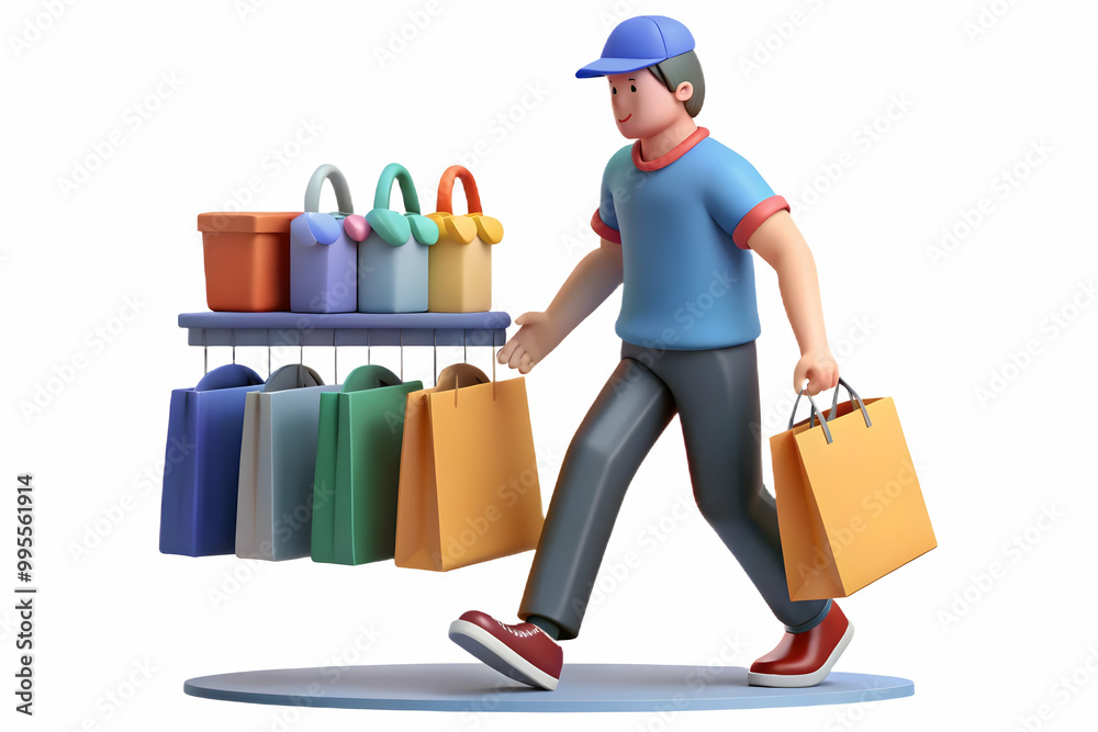 Flat Vector Illustration of a Candid Shopper Excitedly Browsing Clearance Aisles in Retail Store for Best Deals - Perfect for E-Commerce Marketing Flat Vector Illustration of a Candid Shopper Excitedly Browsing Clearance Aisles in Retail Store for Best Deals - Perfect for E-Commerce Marketing