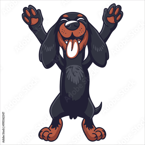 A Gordon Setter Dog dancing with joy and confidence, Dog Cartoon isolated vector illustration
