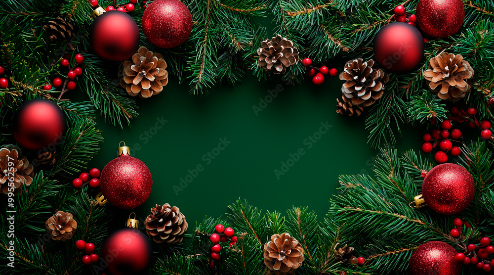 background with christmass decoration. green and red style. horizontal composition background with christmass decoration. green and red style. horizontal composition