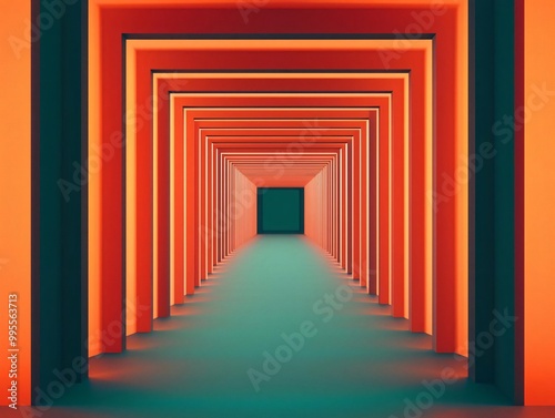 A vibrant corridor with vivid colors creating a sense of depth and perspective, perfect for modern design themes.