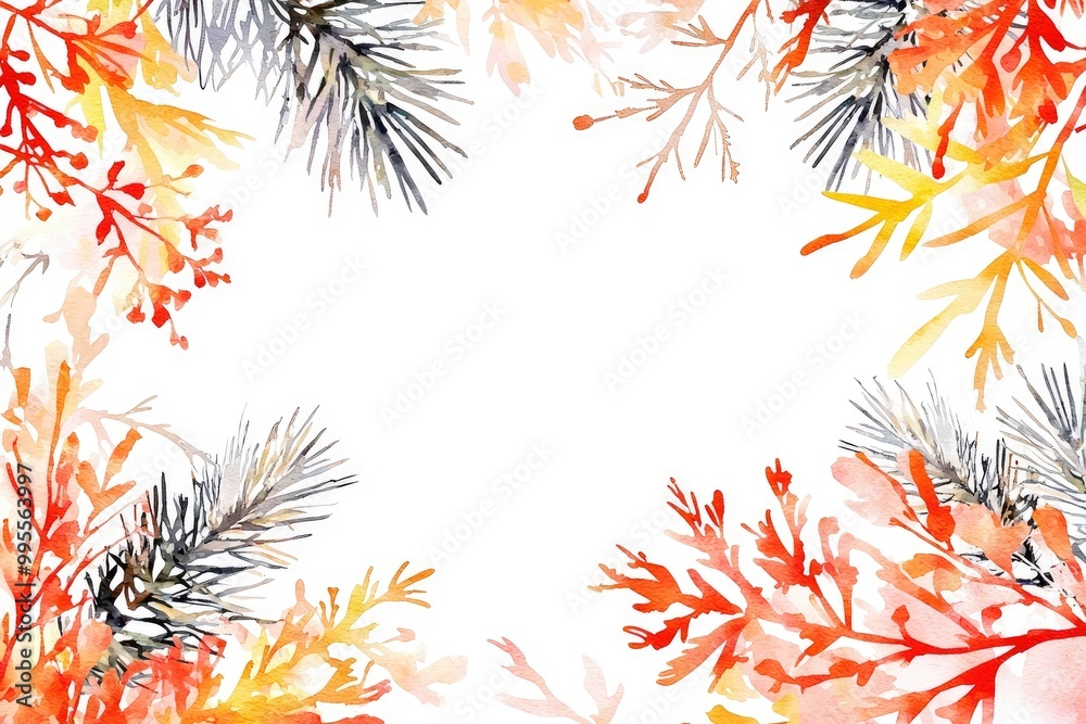 Naklejka premium Watercolor Floral Frame with Delicate Branches