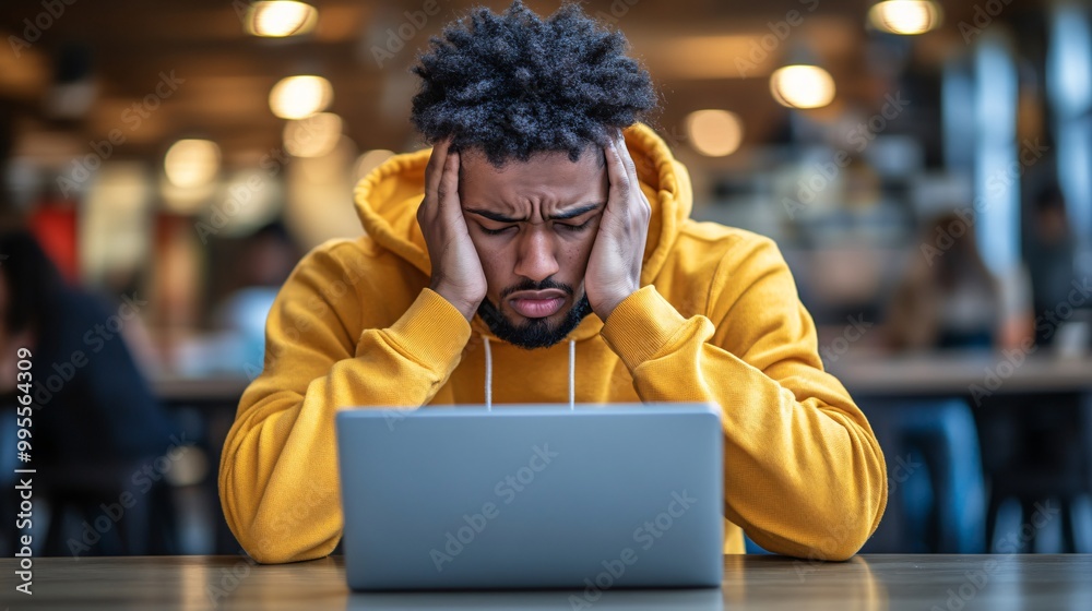 A professional in deep thought in front of a laptop planning future projects symbolizing strategic thinking and growth in career success Large space for text in center Stock Photo with copy space A professional in deep thought in front of a laptop planning future projects symbolizing strategic thinking and growth in career success Large space for text in center Stock Photo with copy space
