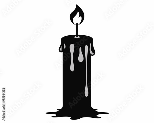 Gothic Candle Silhouette with Dripping Wax and Flickering Flame.