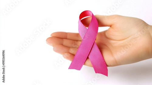 Wallpaper Mural breast cancer symbol, hand with pink ribbon, medical help treatment,white background Torontodigital.ca