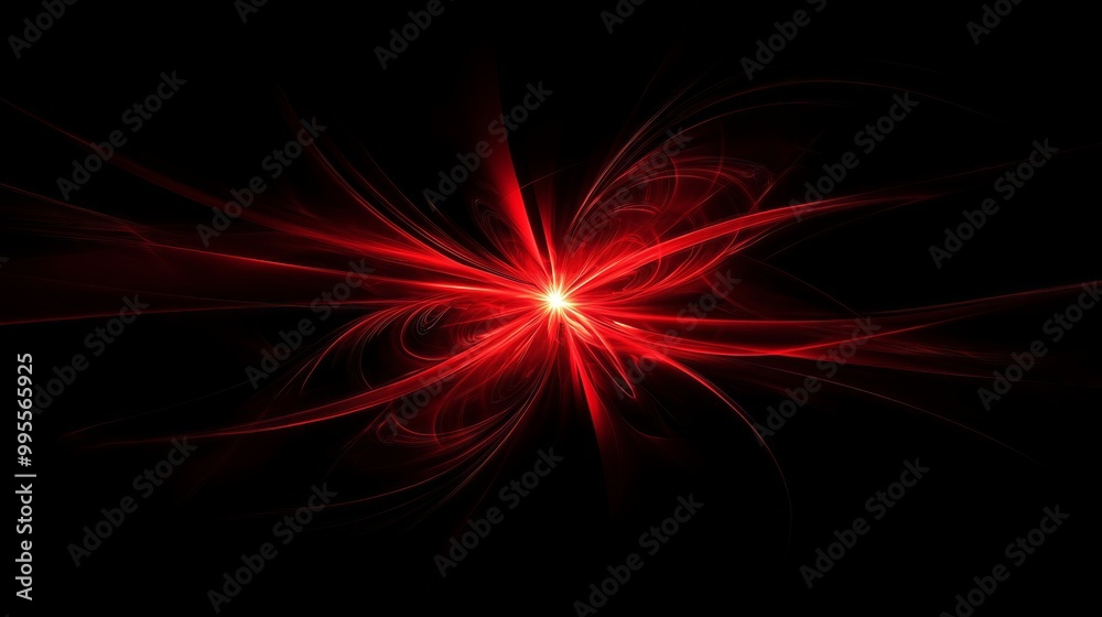 A vivid red lens flare against a black background creates a captivating play of light and shadow.