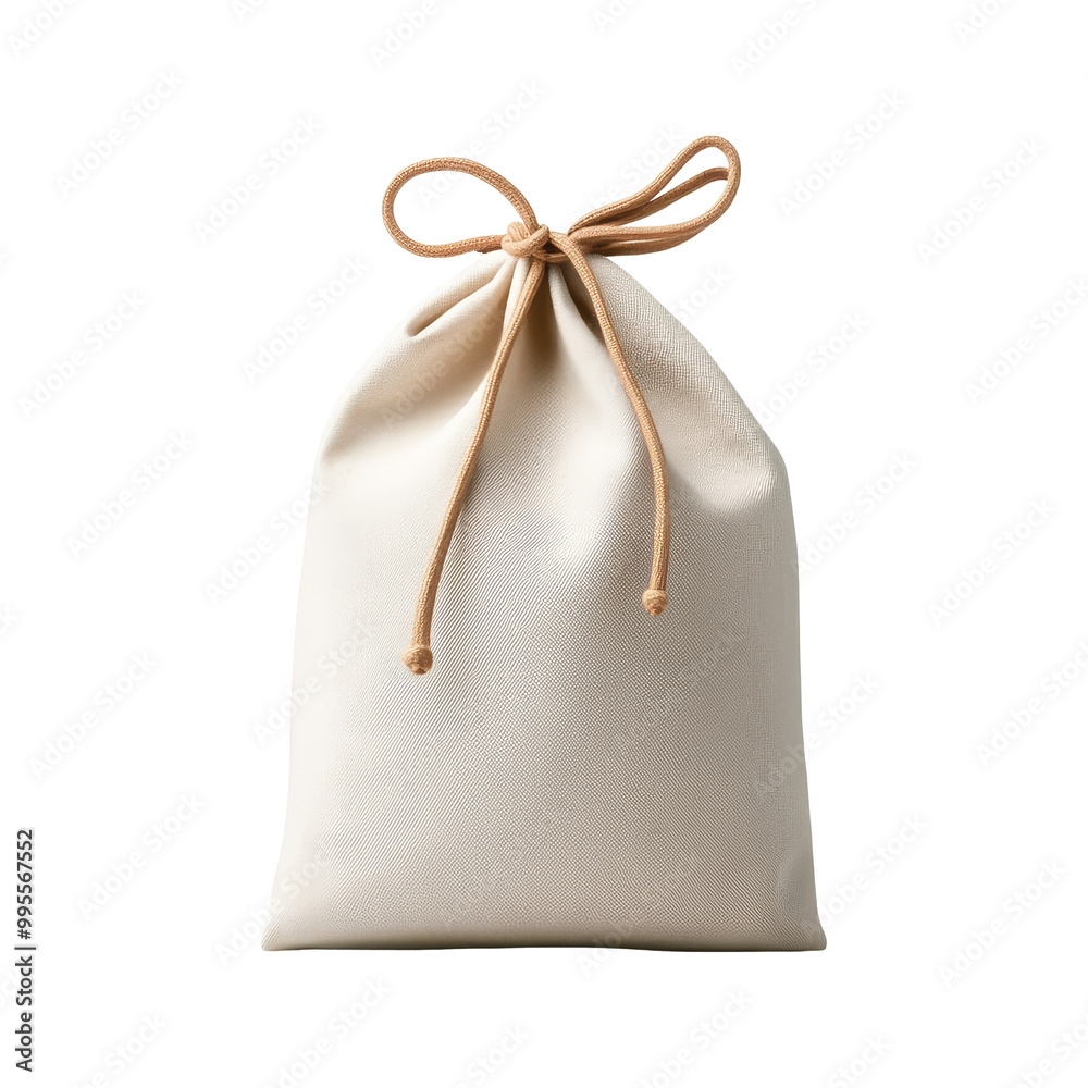 White Drawstring Bag with Brown Cord White Drawstring Bag with Brown Cord