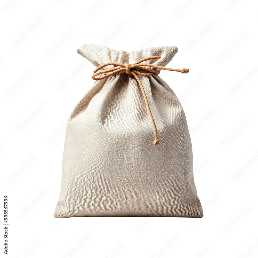 Beige Fabric Bag with Brown String Beige Fabric Bag with Brown String