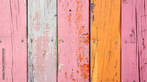 wooden colorful orange pink wooden background. Generative AI.