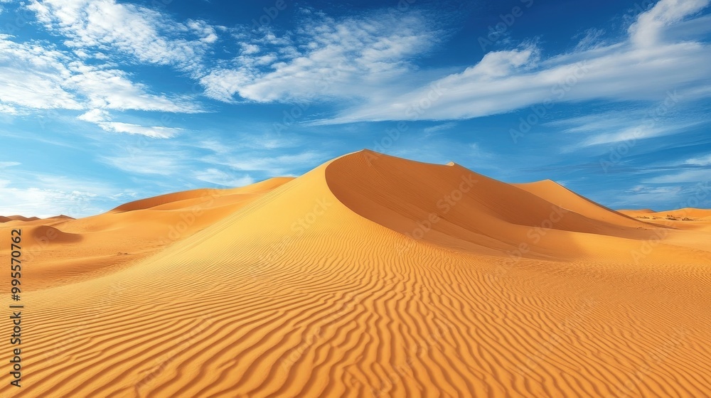Desert landscape with towering sand dunes, with room for copy in the empty sky and sand.